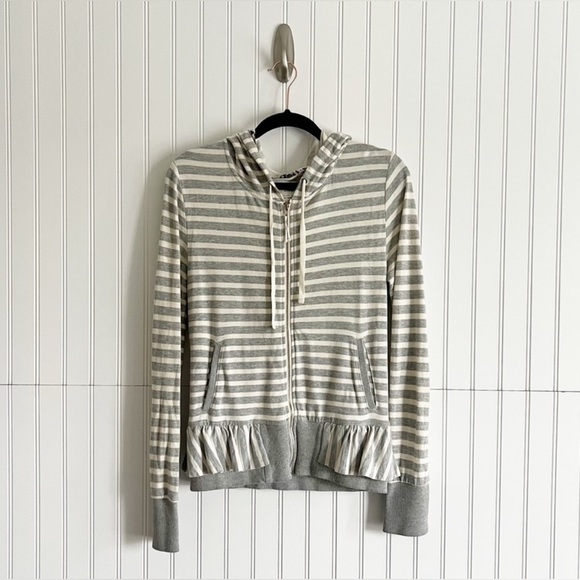 Anthropologie Saturday Sunday Size Small Striped Zip Up Ruffle Hoodie - Picture 1 of 10